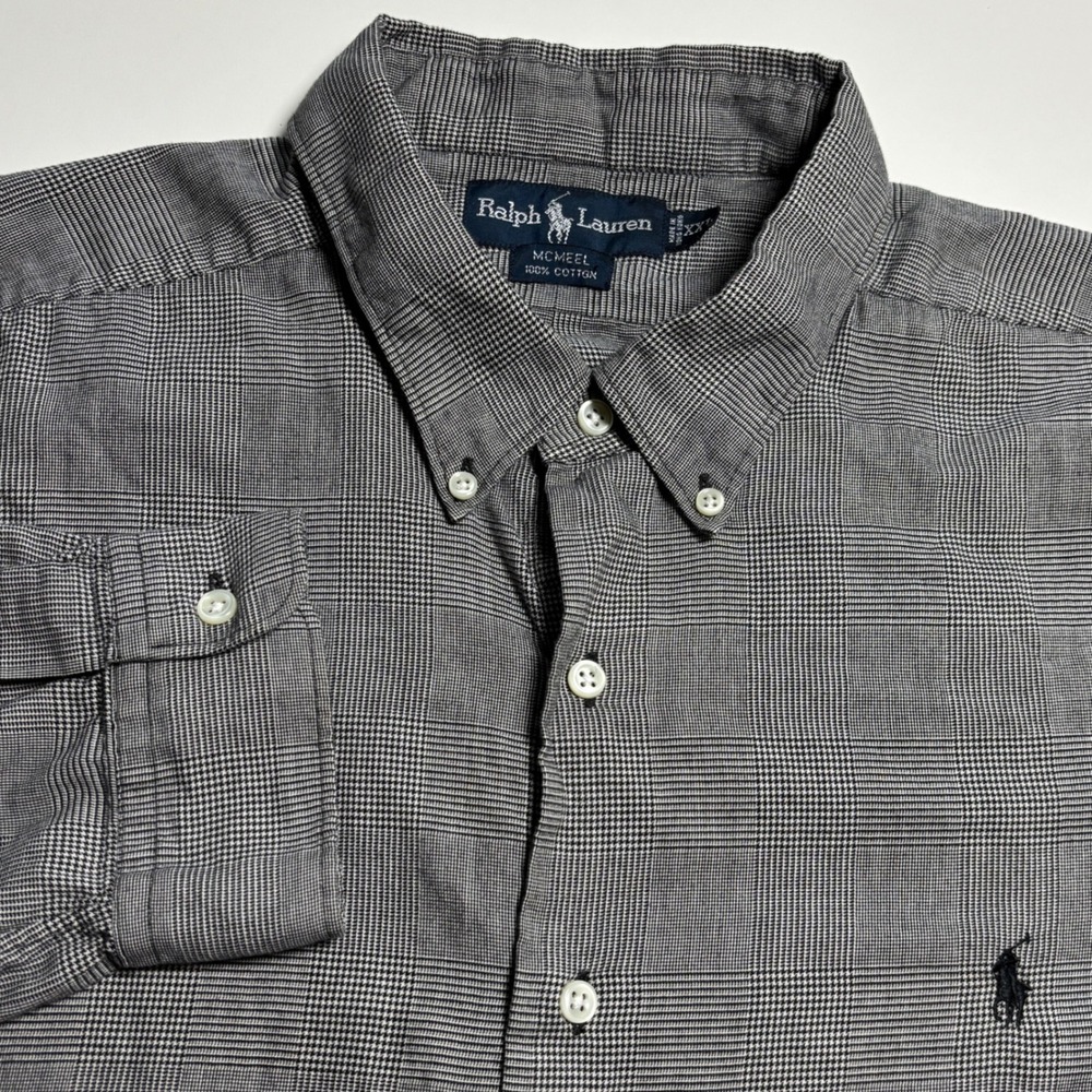 Ralph Lauren McMeel Gray Men XXL Glen Plaid Long Sleeve Button Down Pony Shirt